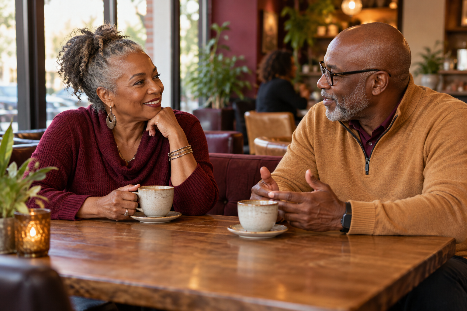 Mature Black couple sharing a quiet moment together
